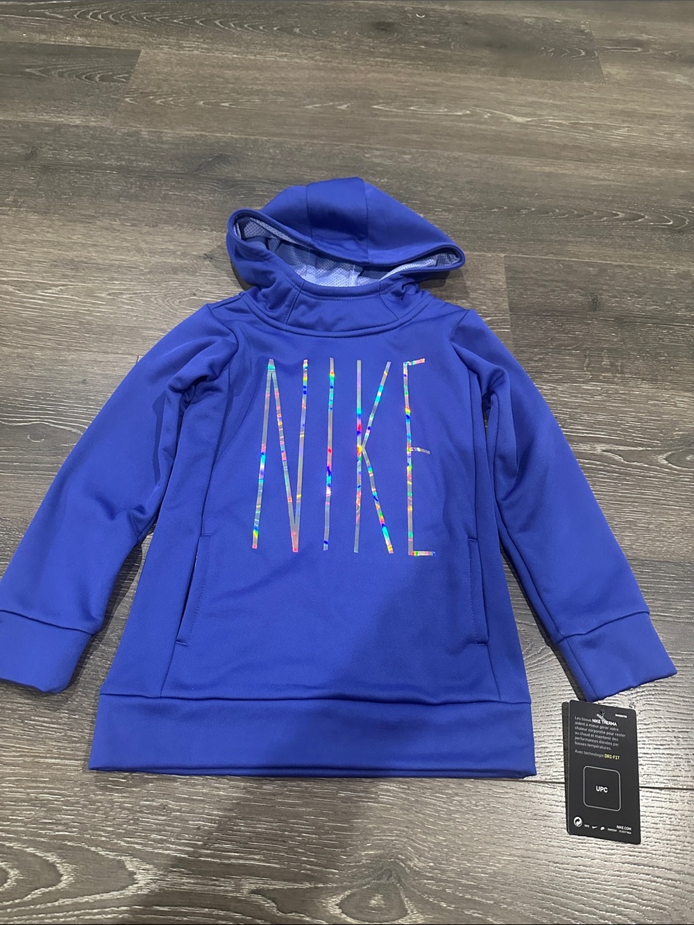 Nike Kids Dri-Fit Blue Hoodie with Iridescent Logo NWT